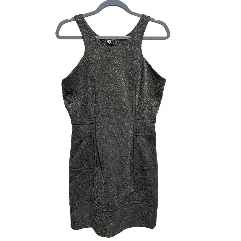 BCBGeneration Black and Gold High Neck Dress Size Medium Stretch Bodycon